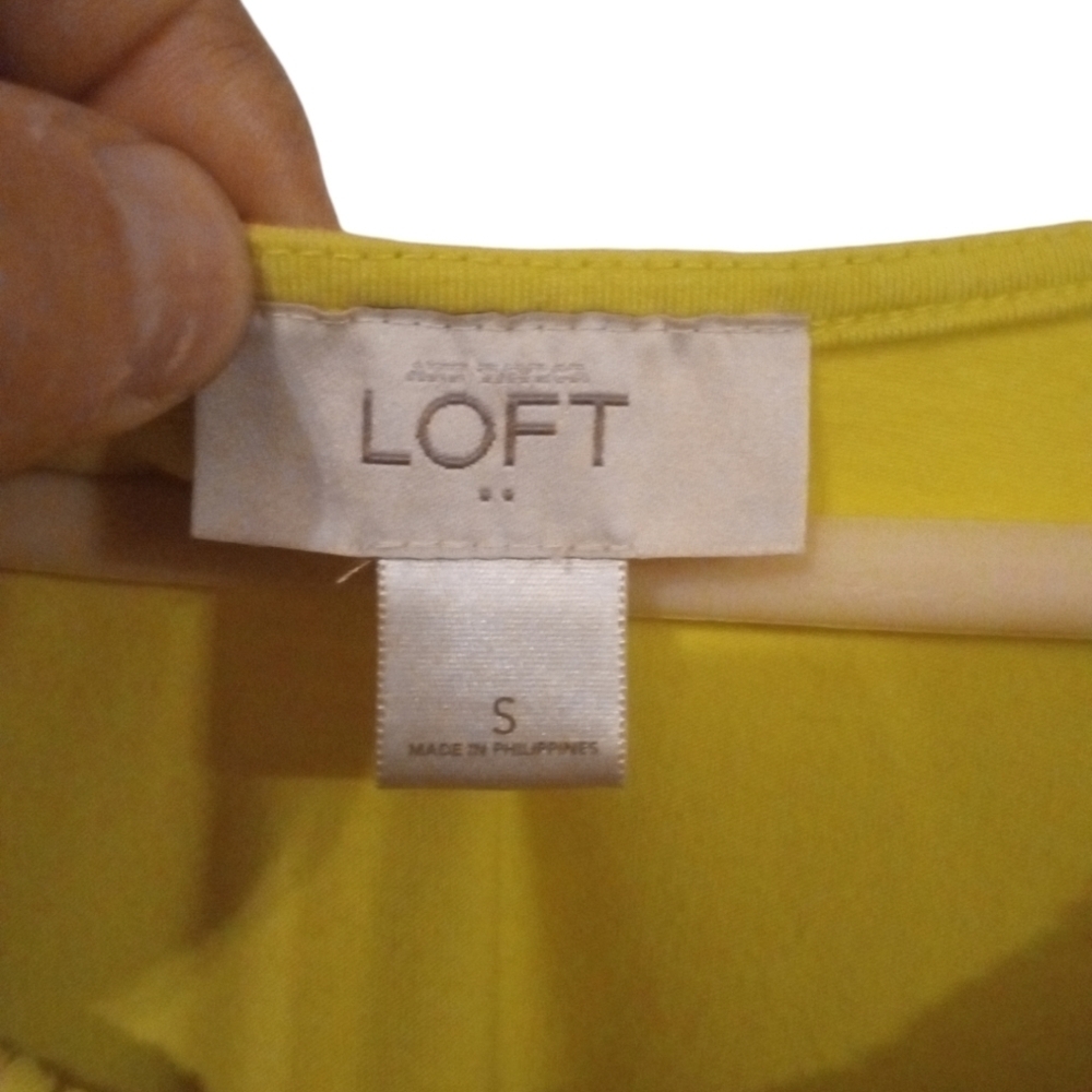 Casual Dress Loft Yellow Ruched Trim Neckline Elastic Waistband Midi Summer S - Picture 3 of 10